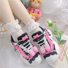 Black and Pink Pastel Goth Lolita Streetwear Sneakers - Cosparty