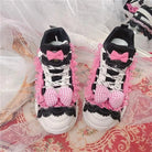 Black and Pink Pastel Goth Lolita Streetwear Sneakers - Cosparty