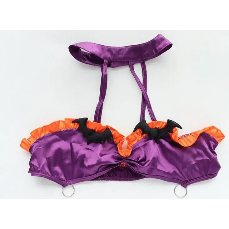 Black and Purple Bat Inspired Ruffled Bikini Set - Cosparty