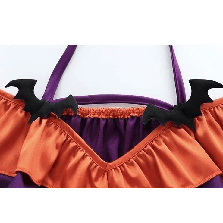 Black and Purple Bat Ruffled Lingerie Set for Halloween - Cosparty