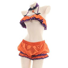 Black and Purple Bat Ruffled Lingerie Set for Halloween - Cosparty