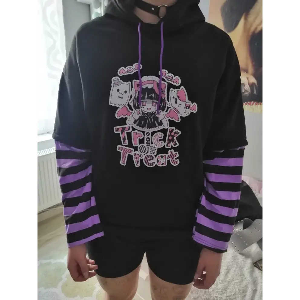 Black and Purple Trick or Treat Inspired Hoodie - hoodie