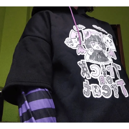 Black and Purple Trick or Treat Inspired Hoodie - Cosparty