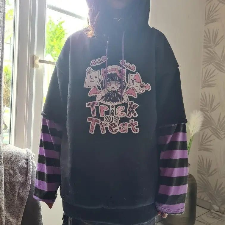 Black and Purple Trick or Treat Inspired Hoodie - Cosparty