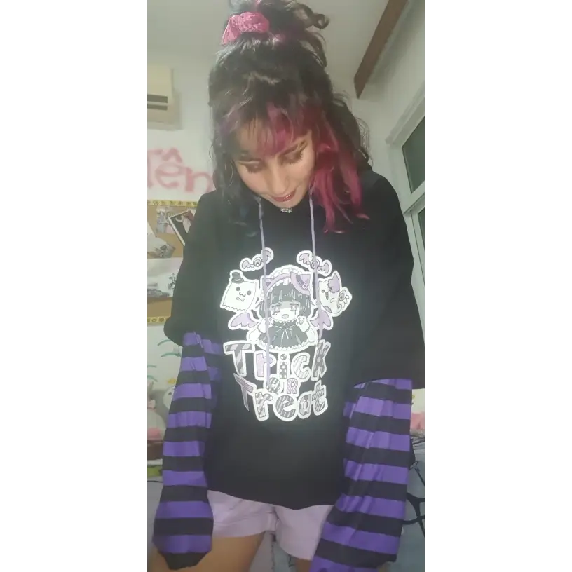 Black and Purple Trick or Treat Inspired Hoodie - hoodie