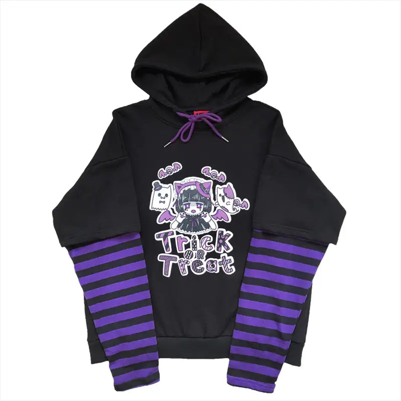 Black and Purple Trick or Treat Inspired Hoodie - hoodie