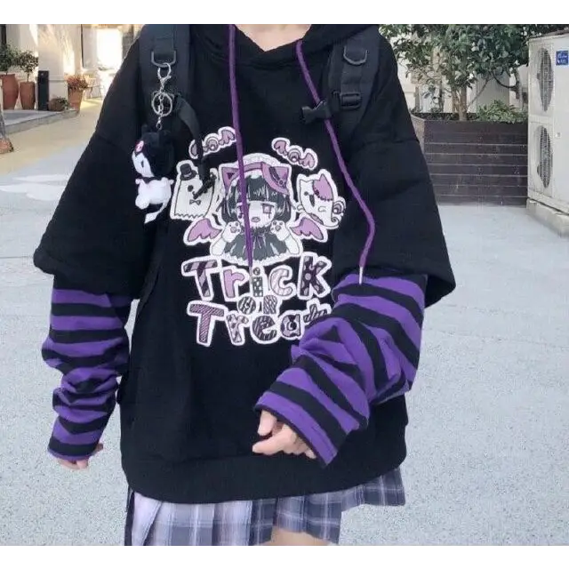 Black and Purple Trick or Treat Inspired Hoodie - hoodie