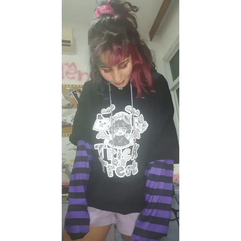 Black and Purple Trick or Treat Inspired Hoodie - Cosparty