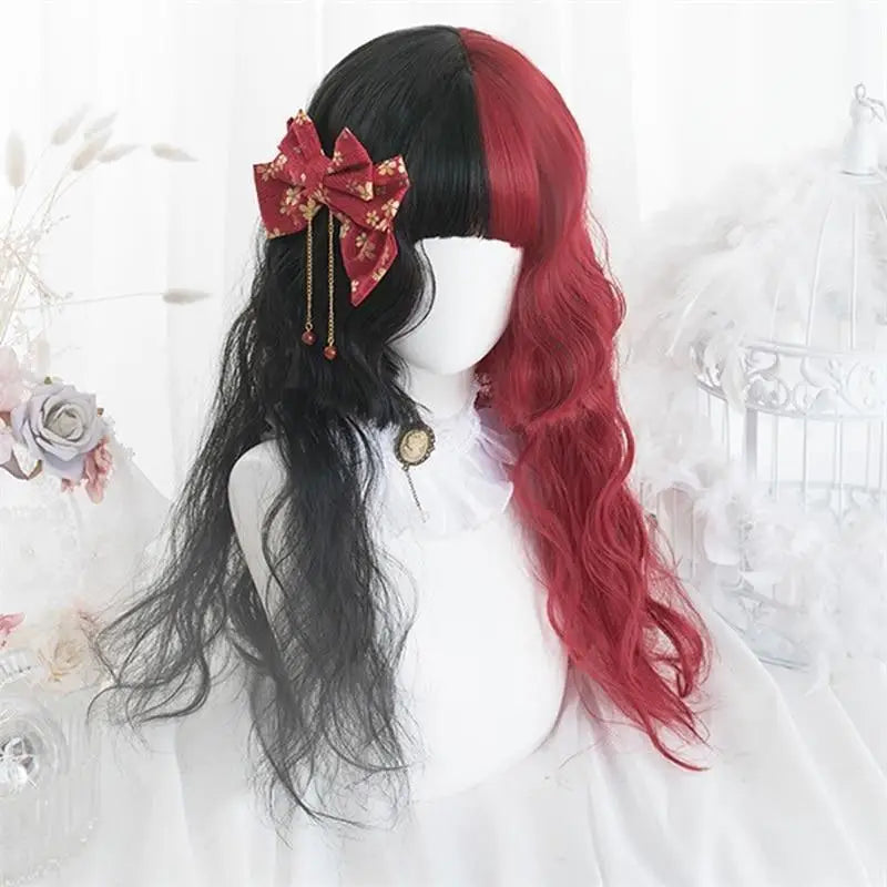 Black and Red Two-Tone Long Wavy Lolita Wig Instock - wig