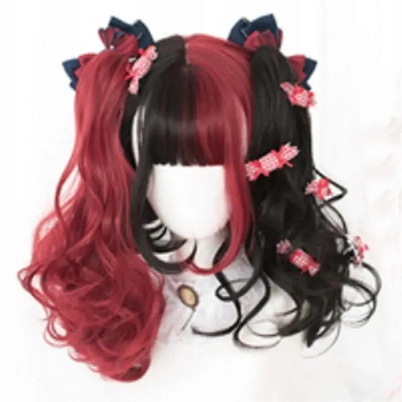 Black and Red Two-Tone Long Wavy Lolita Wig Instock - wig