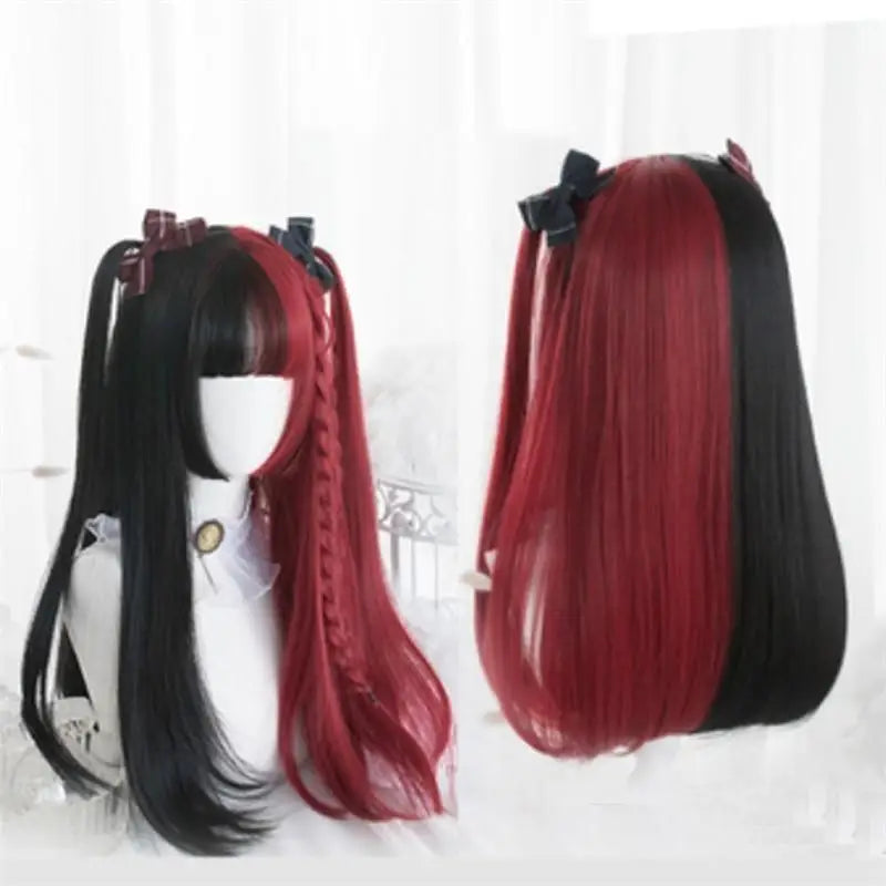 Black and Red Two-Tone Long Wavy Lolita Wig Instock - wig