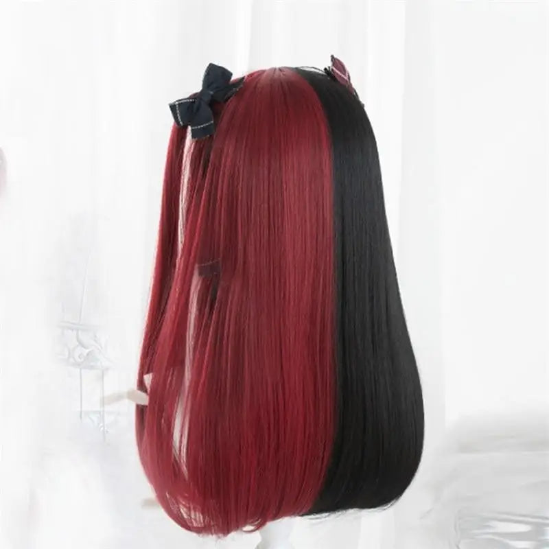 Black and Red Two-Tone Long Wavy Lolita Wig Instock - wig