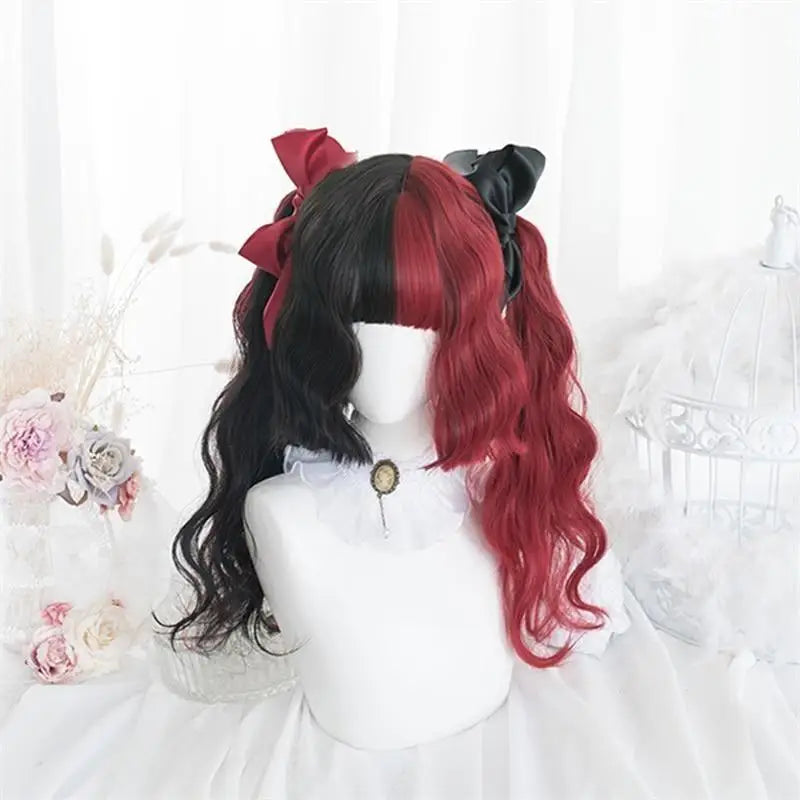 Black and Red Two-Tone Long Wavy Lolita Wig Instock - wig