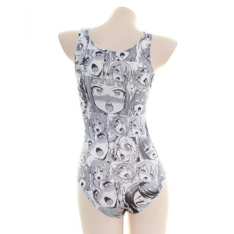 Black and White Ahegao Face One - Piece Bodysuit for Otaku Fans - Cosparty