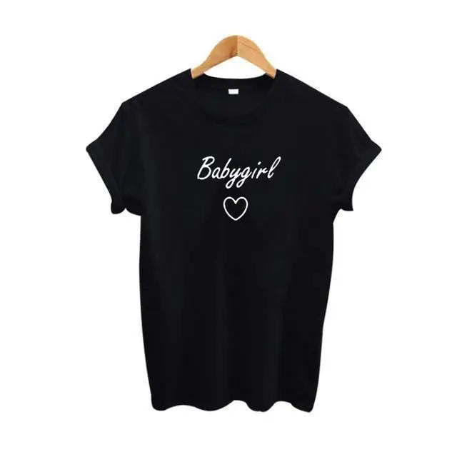 Black and White Baby Girl Tee with Heart Graphic - shirt