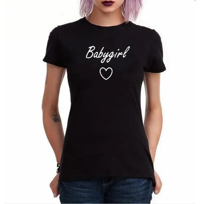 Black and White Baby Girl Tee with Heart Graphic - Cosparty