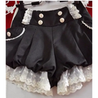 Black and White Bloomer-Style Shorts with Lace Ruffles and Pockets - Shorts