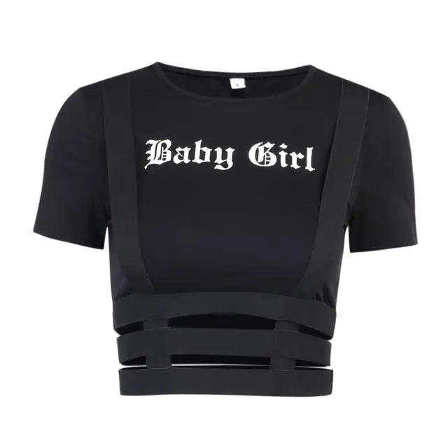 Black Baby Girl Crop Top with Suspender Harness for Gothic Style - crop top