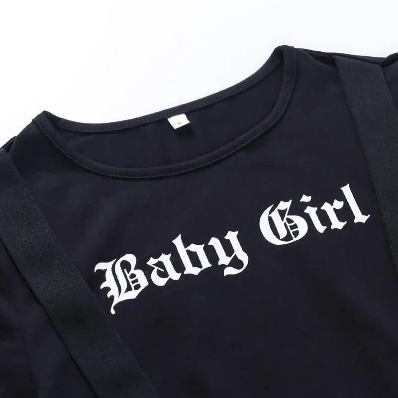 Black Baby Girl Crop Top with Suspender Harness for Gothic Style - crop top