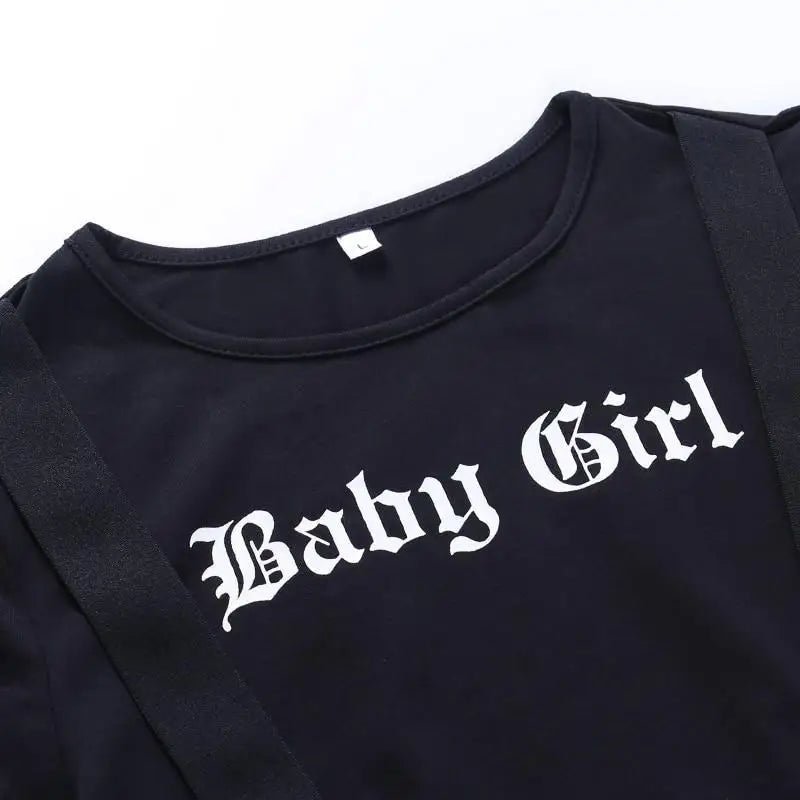 Black Baby Girl Crop Top with Suspender Harness for Gothic Style - Cosparty