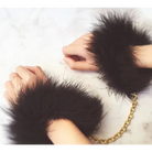 Black Fur Handcuffs with Plush Vegan Fur and Brushed Gold Chain - handcuffs