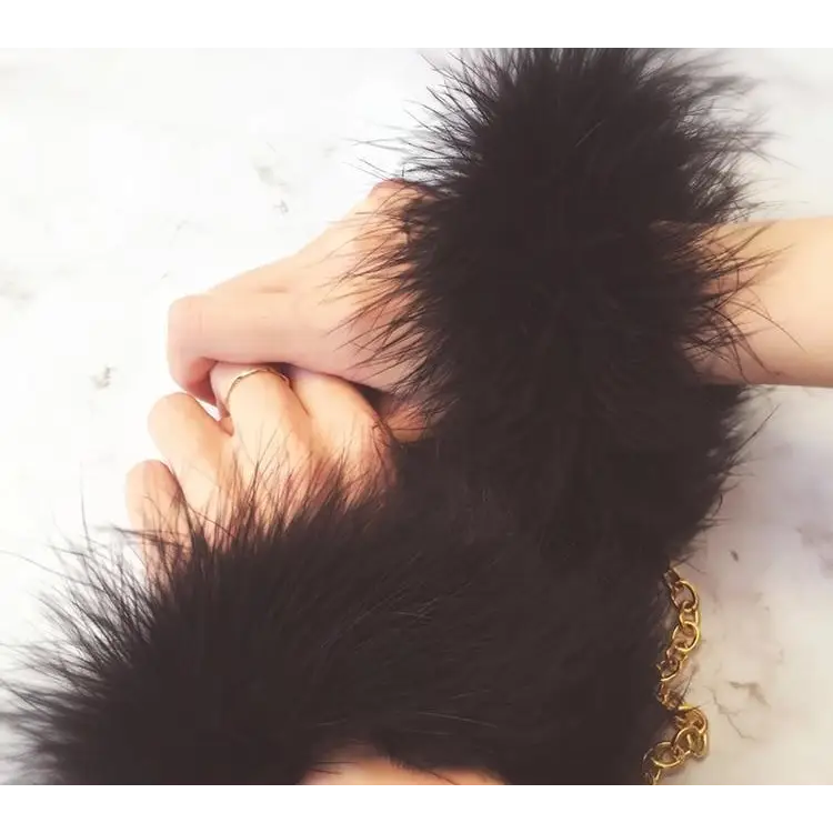 Black Fur Handcuffs with Plush Vegan Fur and Brushed Gold Chain - handcuffs