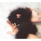 Black Fur Handcuffs with Plush Vegan Fur and Brushed Gold Chain - handcuffs