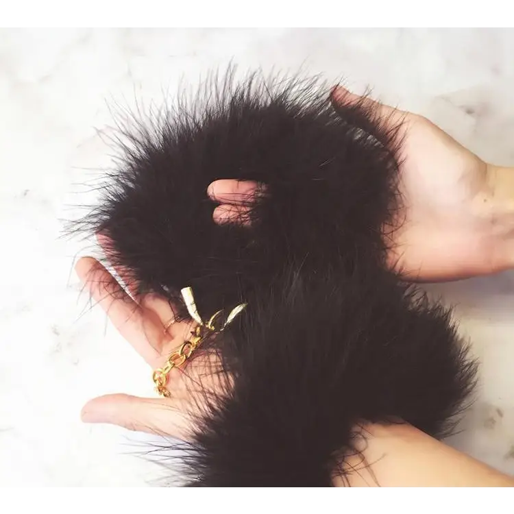 Black Fur Handcuffs with Plush Vegan Fur and Brushed Gold Chain - handcuffs