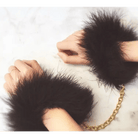 Black Fur Handcuffs with Plush Vegan Fur and Brushed Gold Chain - Cosparty