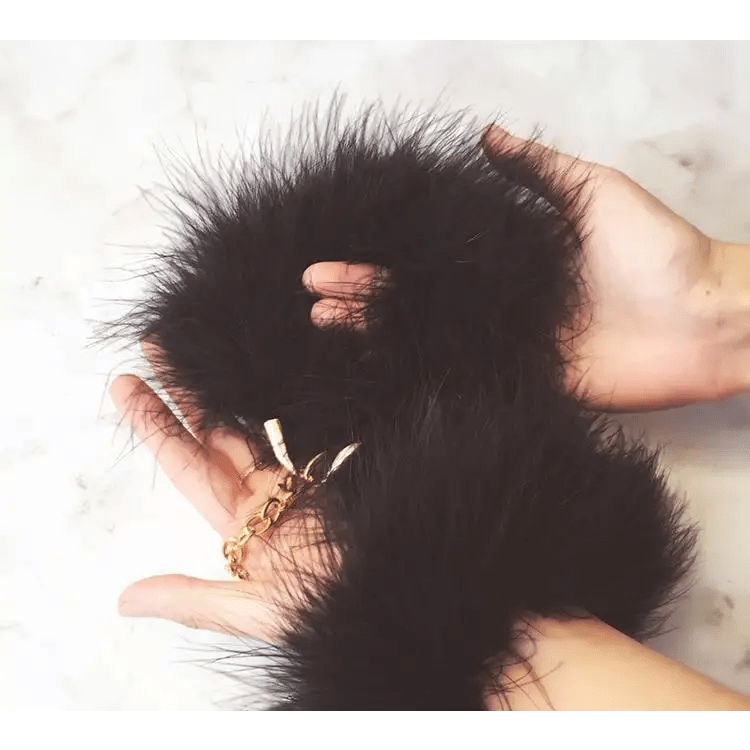 Black Fur Handcuffs with Plush Vegan Fur and Brushed Gold Chain - Cosparty