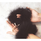 Black Fur Handcuffs with Plush Vegan Fur and Brushed Gold Chain - Cosparty