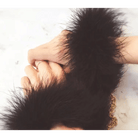 Black Fur Handcuffs with Plush Vegan Fur and Brushed Gold Chain - Cosparty