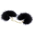 Black Fur Handcuffs with Plush Vegan Fur and Brushed Gold Chain - Cosparty