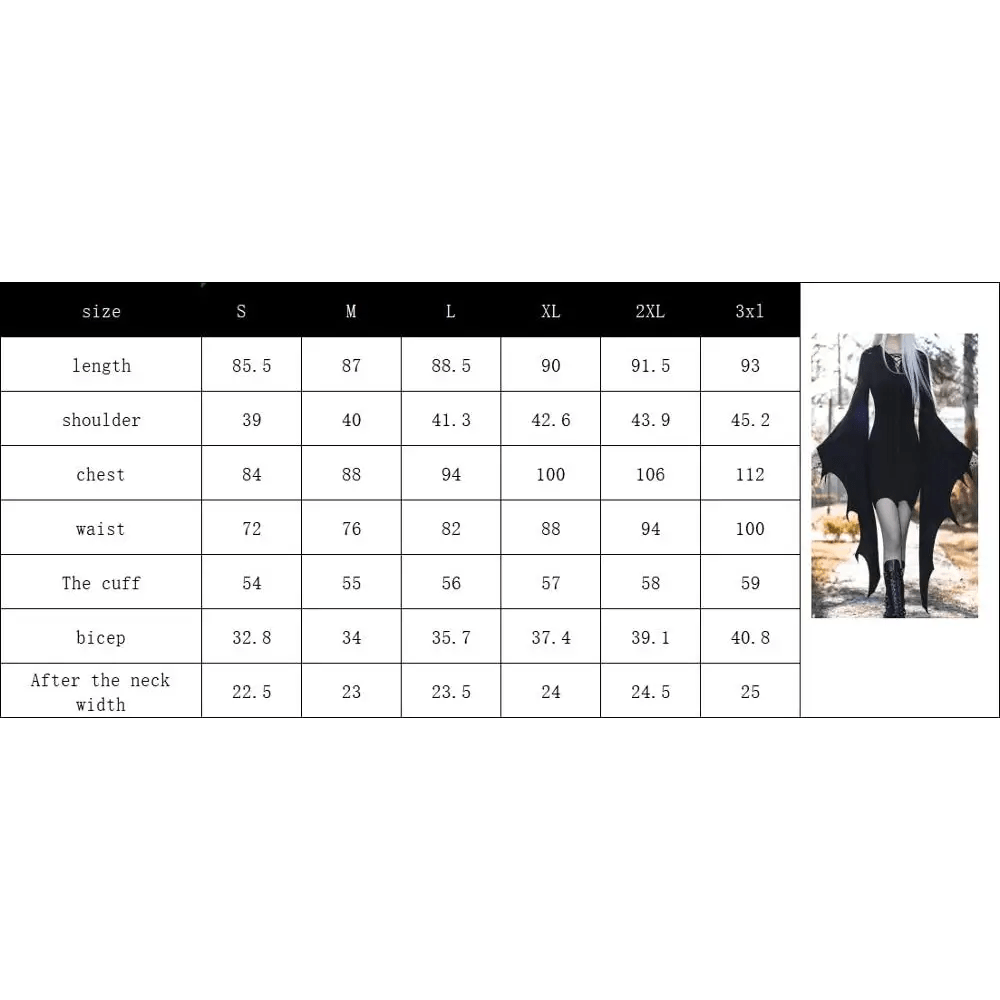 Black Gothic Forest Witch Dress with Flowy Wing Style Sleeves - Cosparty