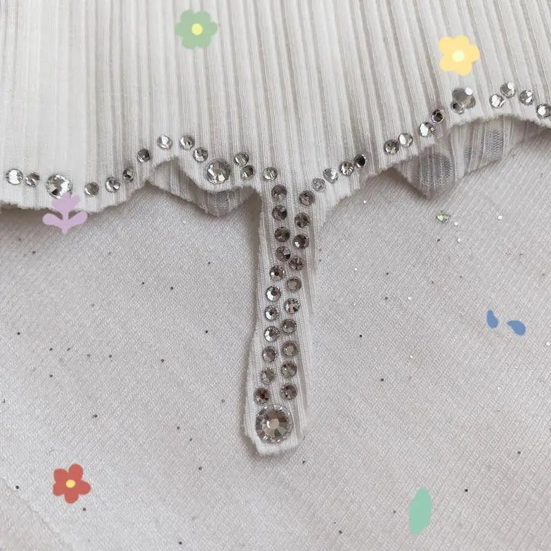 Black Long Sleeve Rhinestone Embellished Babygirl Crop Top Instock - Cosparty