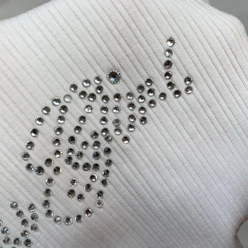 Black Long Sleeve Rhinestone Embellished Babygirl Crop Top Instock - Cosparty