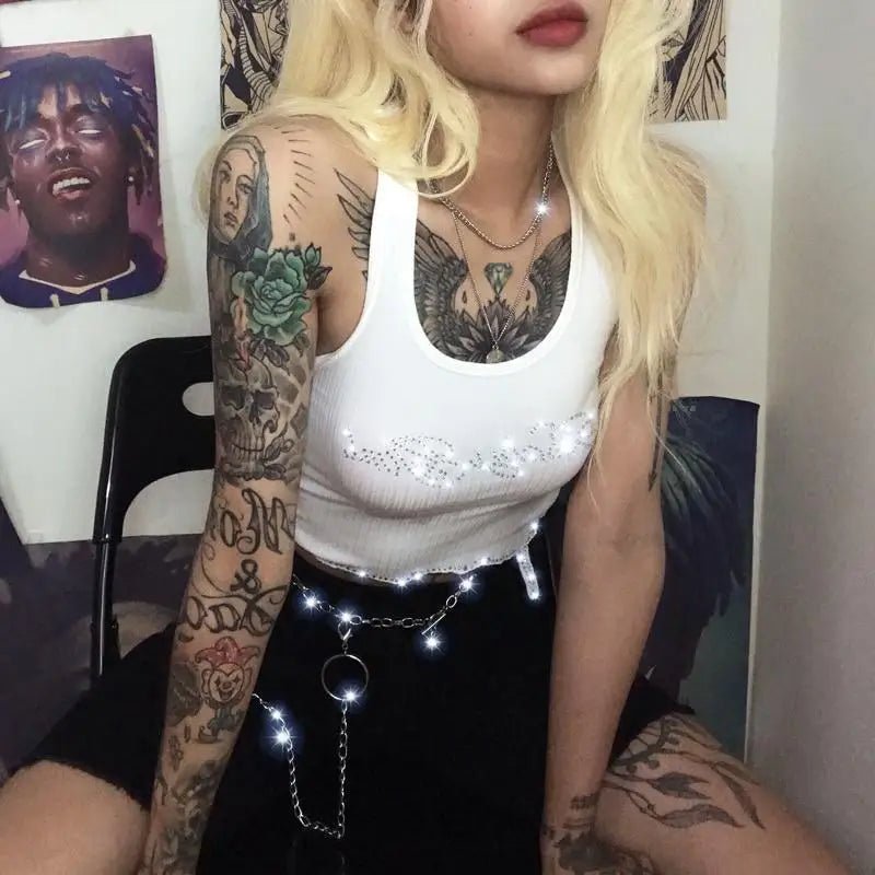 Black Long Sleeve Rhinestone Embellished Babygirl Crop Top Instock - Cosparty