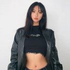 Black Long Sleeve Rhinestone Embellished Babygirl Crop Top Instock - Cosparty
