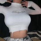 Black Long Sleeve Rhinestone Embellished Babygirl Crop Top Instock - shirt