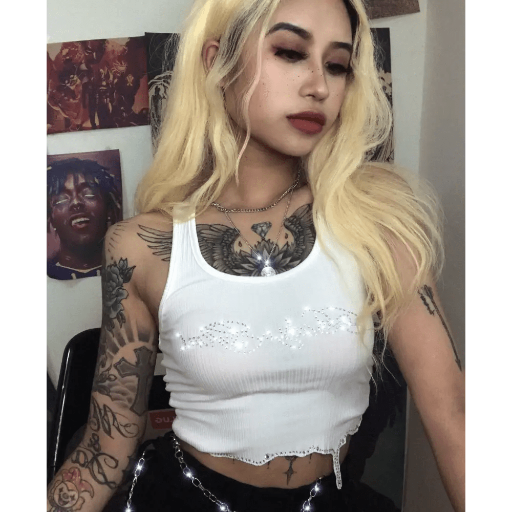 Black Long Sleeve Rhinestone Embellished Babygirl Crop Top Instock - Cosparty