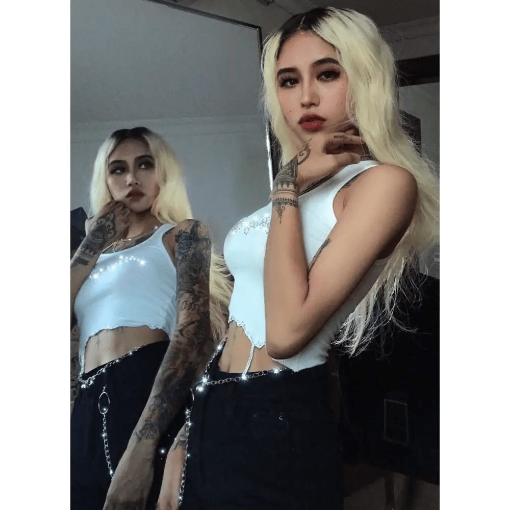 Black Long Sleeve Rhinestone Embellished Babygirl Crop Top Instock - Cosparty