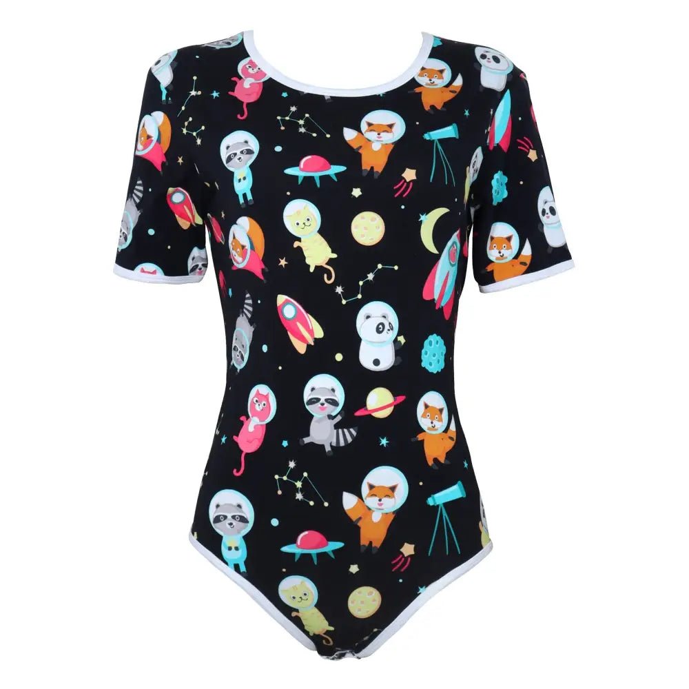 Black Outer Space Inspired Onesie with Size Chart for Kids - Cosparty