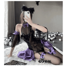 Black & Purple Leather Succubus Bodysuit Set for Gothic Styles - Cosparty