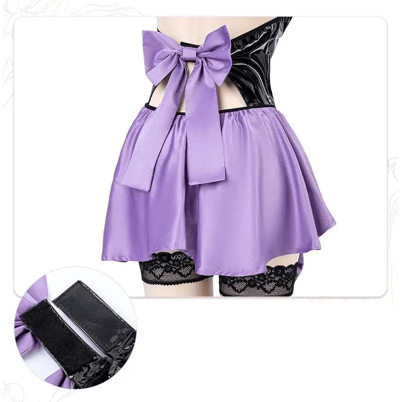 Black & Purple Leather Succubus Bodysuit Set for Gothic Styles - Cosparty