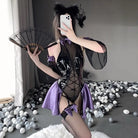 Black & Purple Leather Succubus Bodysuit Set for Gothic Styles - Costumes