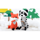 Black Striped Raccoon and Brown Fox Plushies in New Condition - Cosparty