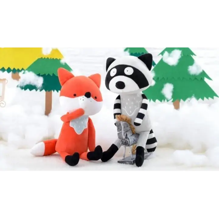 Black Striped Raccoon and Brown Fox Plushies in New Condition - plush