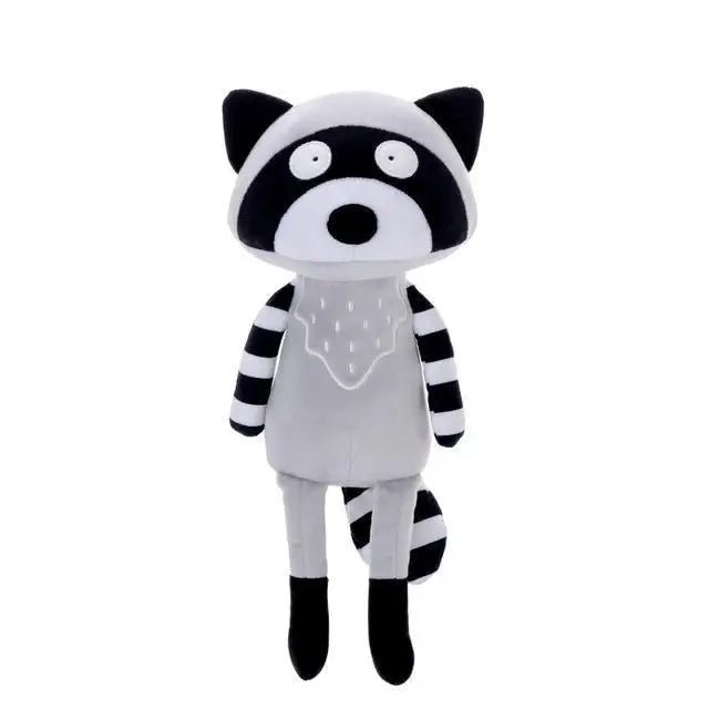 Black Striped Raccoon and Brown Fox Plushies in New Condition - Cosparty