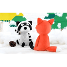 Black Striped Raccoon and Brown Fox Plushies in New Condition - Cosparty