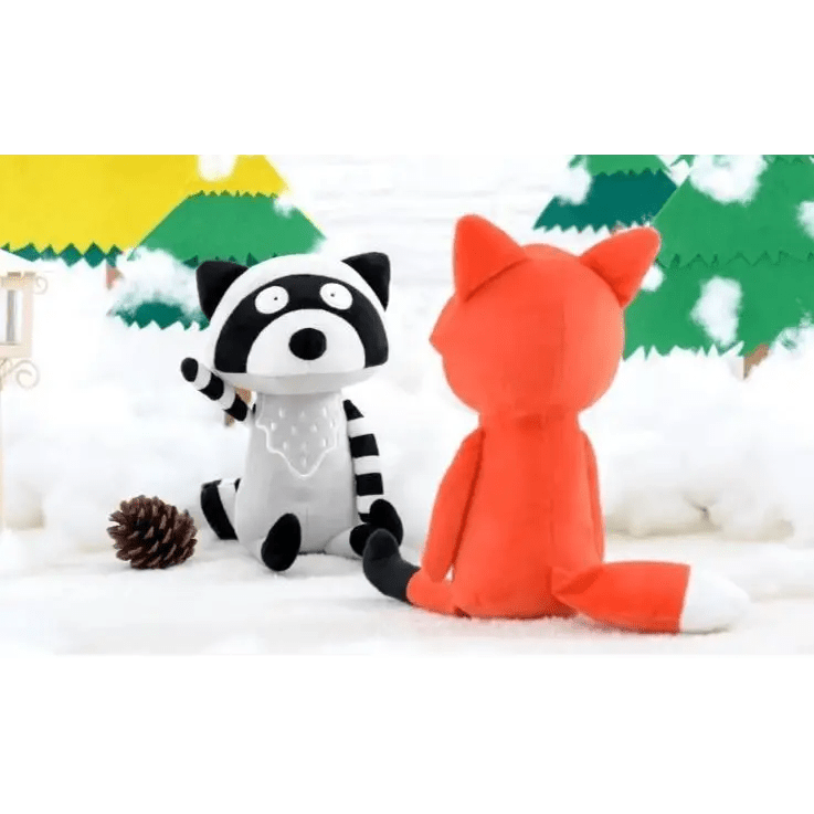 Black Striped Raccoon and Brown Fox Plushies in New Condition - Cosparty